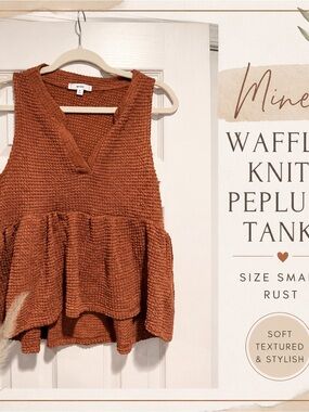 Mine Rust Waffle Knit Peplum Tank Top – Size S NWOT